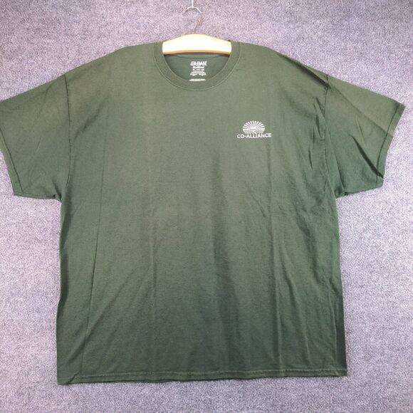 Gildan Mens Co-Alliance Logo T-Shirt Green 3XL Crew Neck Polycotton Dry Blend - Picture 2 of 14